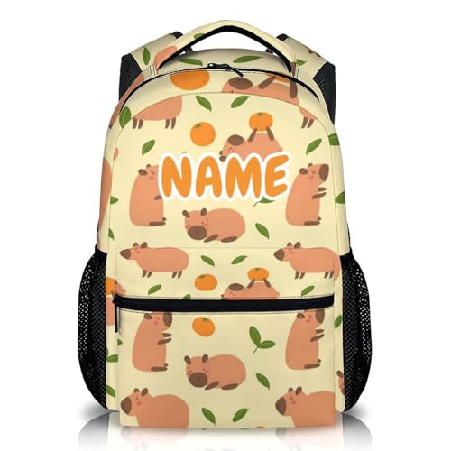 Personalized Backpacks for Girls, Gift for Kids, 17 Inch Orange Animal BookBag for Travel Preschool Elementary Kindergarten School Camping