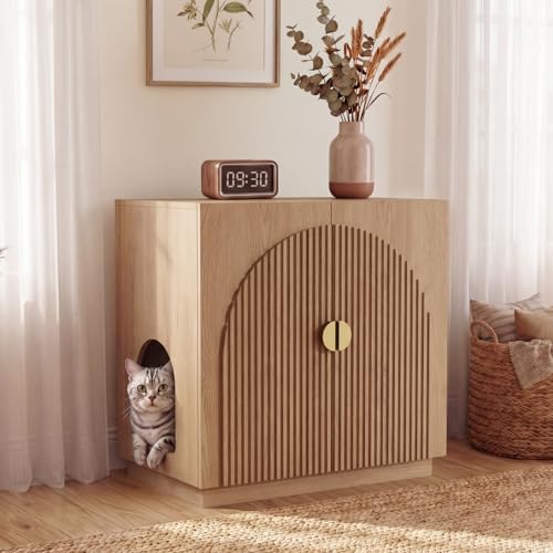 Amunrbrek Large Litter Box Enclosure, Fluted Hidden Cat Litter Bo...