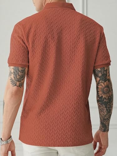 Image of GRECIILOOKS Textured Polo T-Shirt for Men | Premium Collared Jacquard Leaf Polo | Smart Casual & Formal t Shirt for Men | Stylish t Shirt for Mens for Office, Party & Everyday Outfit