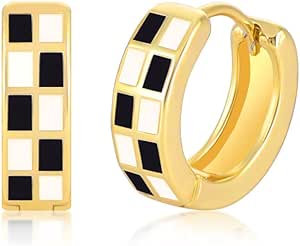 Amazon.com: Checkered Earring For Women, Dainty Circle Checker Hoop ...
