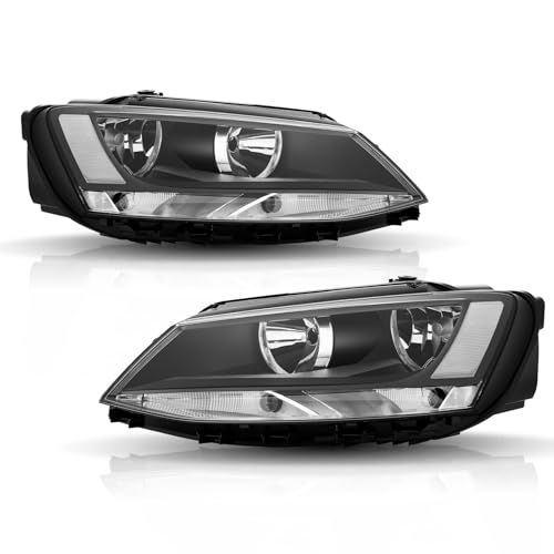 ISHARINGAUTOPARTS Headlights Assembly Compatible With 2011-2018 Volkswagen Jetta MK6 Seden & Hatchback Headlamp W/O DRL, NOT Fit Sport Wagon Models, Black Housing Clear