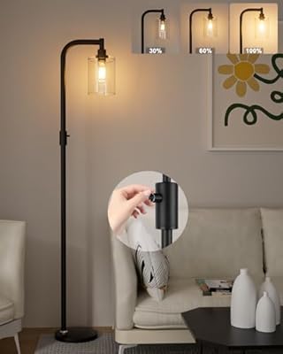 Lightdot 63IN Dimmable Industrial Floor Lamp, Black Modern Standing Lamps with Clear Glass Lampshade, E26 LED Bulb Included, Farmhouse Floor Lamp for Living Room Bedroom