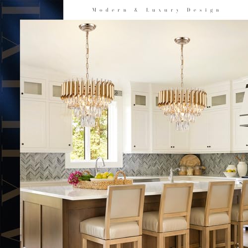 Image of Gold Crystal Chandelier 16 inchModern Ceiling Dining Room Pendant Light Fixtur