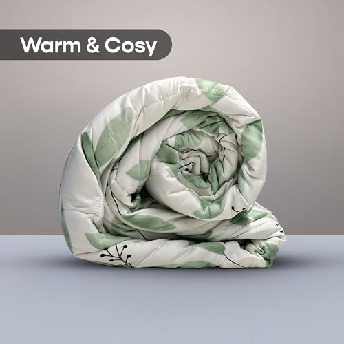 Image of SleepyCat Luxurious All Season Reversible Printed Comforter - 200 TC | Hotel Like Feel with Down Alternative Lightweight Microfiber Fill, Double Size 90x100 Inches (Green Petal)