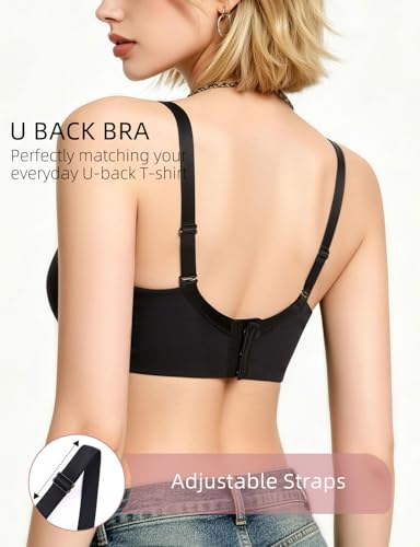 Upushall Womens Plunge Padded Push Up Bras for Small Breast Seamless T Shirt Bra Underwire Black - image 4