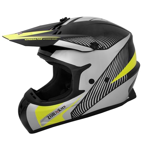 Zorax Black/Silver/Yellow L (59-60cm) ZOR-X305 Dual Sport Motorbike Motocross Helmet ECE 2206 Approved Dirt Bike MX Crash Helmet