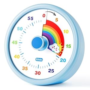 SIMQELLI Kinder Visueller Timer, 60 Minuten Countdown, Lautlos, Regenbogenmuster, für Lernen, Prüfungen & Kochen (Blau)