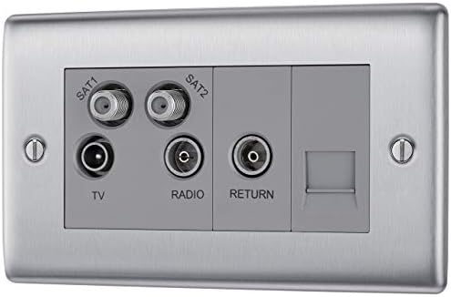 BG Electrical NBS22G-01 Double Switched Power Socket, Brushed Steel, 13 Amp