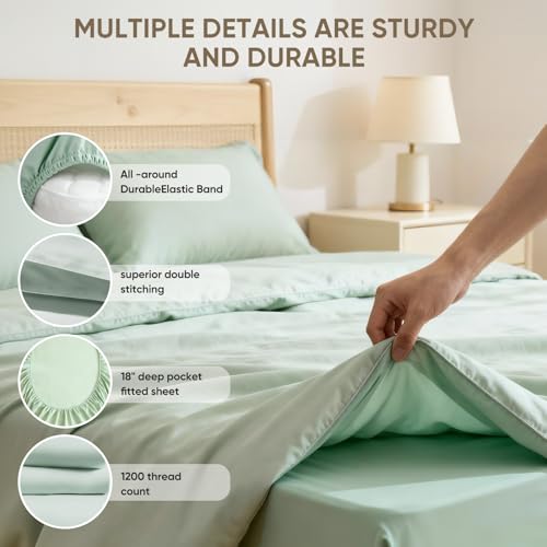 TWK 1200 Thread Count 100% Egyptian Cotton Bed Sheets Set, Heavy-Duty Thickness, Long-Lasting Durability, Pilling Resistant, 18 Inch Max Deep Pockets (Mineral, California King) - Image 6