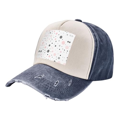 ASFgda Gorra de béisbol de algodón desgastado lavado para hombre y mujer, color rosa, gris, blanco, moderno, estampado de lunares, gorra ajustable para papá de golf, azul marino, Talla única