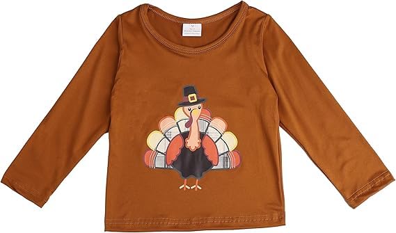 Image of Thanksgiving Toddler Girls T-Shirts Turkey Long Sleeve Shirts Kids T Shirts Cotton Girls Summer Tops 3-8Y