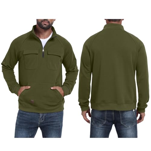 Quarter Zip Pullover Men Cotton Fleece Lined Mock Neck Sweatshirt Soft Comfy Lightweight Sweat Sweater Front Pockets3