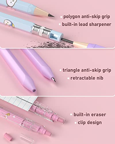 Nicpro 47Pcs Aesthetic School Supplies In Big Capacity Pen Case, Cute Pastel Mechanical Pencils 0.5, 0.7, 0.9 & 2Mm Lead Holder With 25 Tube Lead Refills 4B 2B Hb 2H Color, Erasers For Student Writing #TOP6