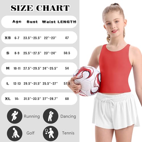 Image of DOCUMO Girls Tank Tops Double Lined Racerback Crop Tops for Kids Sleeveless Workout Tops for Dance, Yoga, Running, Sports