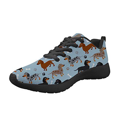 Nopersonality Damen Sneaker mit Dackel Dachshund Print Low Top Outdoor Fitness Walking Running Schuhe Laufschuhe Sportschuhe Turnschuhe Blau 36 EU