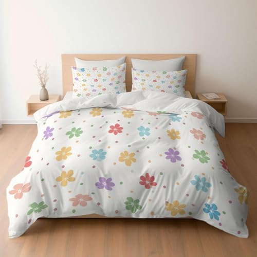 Funda Nordica Cama 180 Patrón De Flores Funda Edredon 260x240 Niña 3D Fundas de Edredón Microfibra Suave Ropa de Cama de 3 Piezas con Cremallera y 2 Fundas de Almohada H-357
