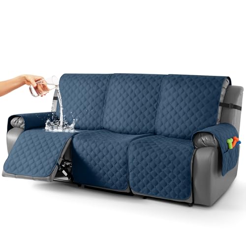 Image of TAOCOCO 100% Waterproof Recliner Covers, Recliner Sofa Covers with Leg Straps, Reversible Recliner Couch Cover for Reclining Chair, Washable Couch Protector for Pets Kids(3 Seater, Ocean Blue)