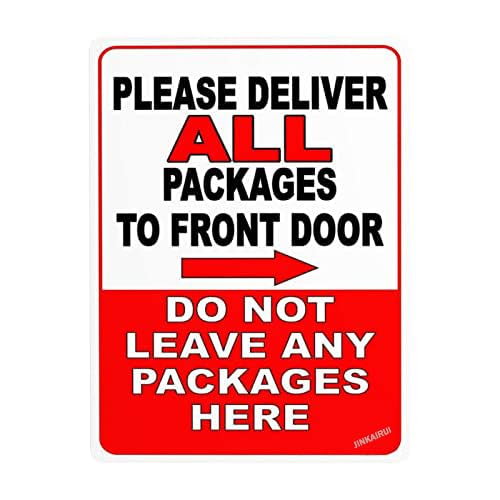 New Warning Plaque Wall Decor Please Deliver All Packages to Front Door Do Not Leave Packages Here Right Arrow, Road Garden Metal Tin Yard Office Sign