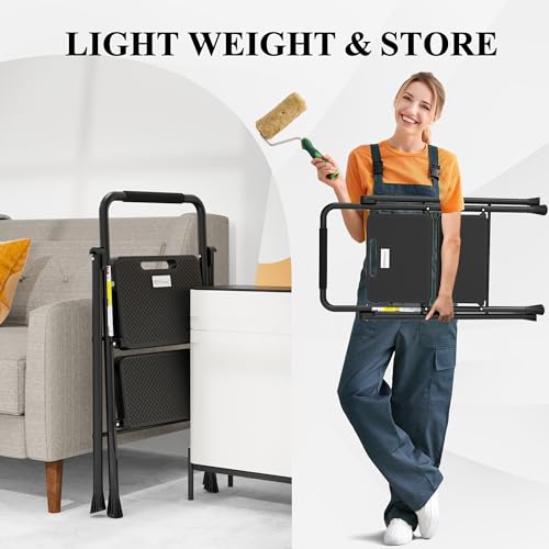 image for HBTower Step Ladder, Folding Step Stool with Wide Anti-Slip Pedal, Stu