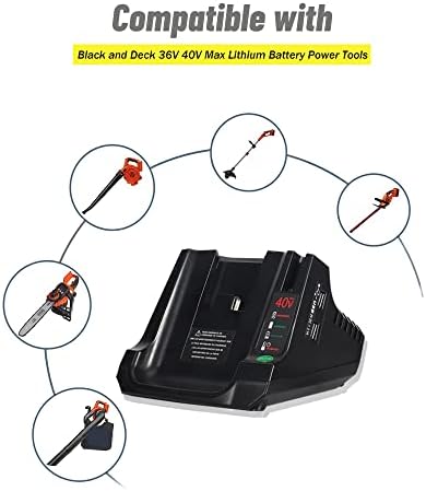 Hipoke 36V 40V Lithium Battery Fast Charger LCS36 LCS40 with Dual USB Compatible with Black and Decker Strimmer Power Tool 36V 40V Li-ion Battery LBX2040 LBXR36 LBX1540 LST136 LST540 LCS1240(UK Plug)