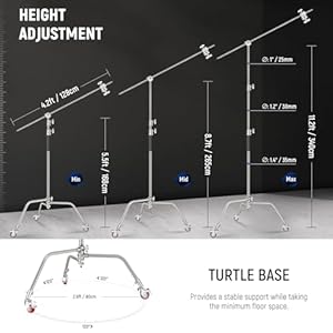 Alternative view of Neewer Heavy Duty Light Stand, Metal 11.15ft/3.4m Adjustable Photography Tripod C Stand with Boom Arm Built in Spring Cushion 1/4" Screw for Studio LED Light, DSLR Camera, Max Load: 22lb/10kg, Black