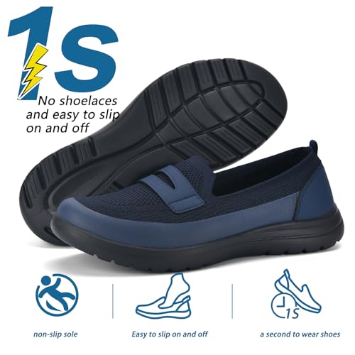 Image of Buyrew Loafers for Women - Comfortable Mesh Knit Slip On Walking Shoes with Arch Support - Dressy Business Casual Work Flats for Standing All Day - Lightweight Breathable Penny Loafers