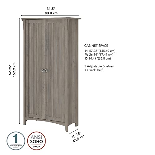 Bush Furniture Salinas Tall Storage Cabinet with Doors in Driftwood Gray, Office Storage Unit, Organizer for Home or Workspace, Adjustable Shelving - Image 3