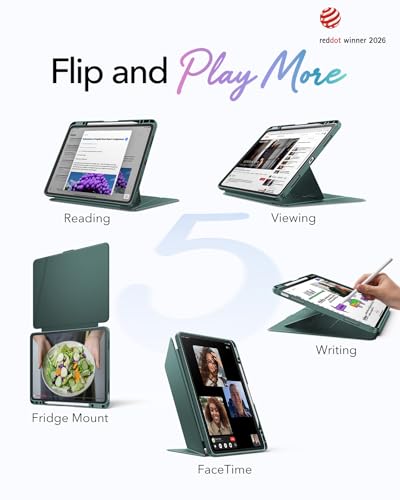 Image of ESR for iPad Air 13 Inch Case M4 /M3 /M2 (2026 /2025 /2024), Vertical Stand Cover with Pencil Holder, Ultra-Stable Magnetic Case, Multi Stand Angles, Flip Series, Green