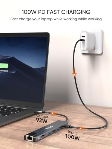 Image of CableCreation 8-in-1 USB C Hub Multiport (Lite Series),Type C Dongle Docking Station,4K@30HZ HDMI,USB A 2.0 /3.0 Ports,USB C 2.0 Ports,100Mbps RJ45 Ethernet,100W PD and SD /TF for iPhone 15 Pro Max