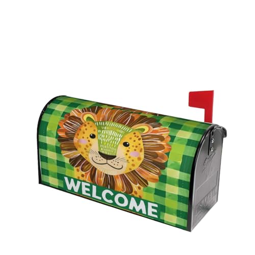 Image of Dujiea Cartoon Lion Welcome Mailbox Wrap, Waterproof Magnetic Post Box Cover, Standard Size 21 inchX 18 inch Garden Yard Outside Farmhouse Home Decor