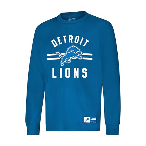 Ultra Game NFL Official Youth Super Soft Supreme Long Sleeve T-Shirt Detroit Lions Team Color 18-20