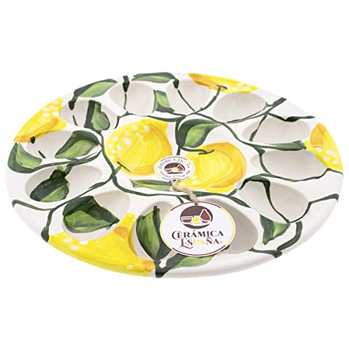 CERÁMICA ESPAÑA | Hueveras | Plato para huevos rellenos | Bandeja cerámica | Plato con huevos | Plato huevos modelo – M02 | Decoración 100% hecho a mano | 25.5×25.5×2.5 cm