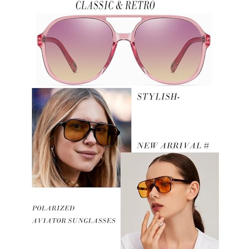 Image of Onrtry Retro Polarized Aviator Sunglasses for Women Men Classic 70s Vintage Trendy Square Sun Glasses Shades