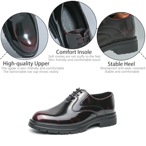 Men's Leather Lace Up Platform Oxfords Business Comfortable Chunky Heel Soft Bottom Dress Shoes Casual Work Office Formal Derby Shoes3