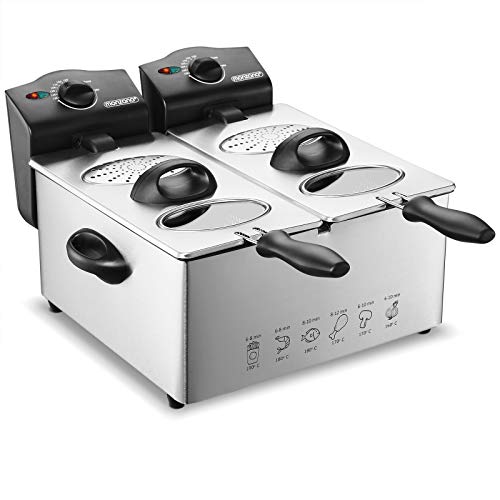 Deuba Friteuse électrique double cuve Capacité 2 x 3 L Friteuse en acier inoxydable Technologie zone froide