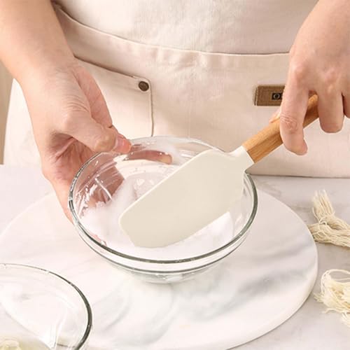 Silicone Spatula Set of 4, Food Grade Silicone High Temperature Resistant Flexible Silicone Spatula with Wooden Handle, Beveled Edge Non-Slip Kitchen Spatula for Baking Cream Stirring Picnic (Khaki) - image 6