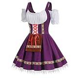HAPNBCELE Oktoberfest Costume for Womens, German Dirndl Dress One-Shoulder Traditional Bavarian Carnival Halloween Outfits (Purple, Medium)
