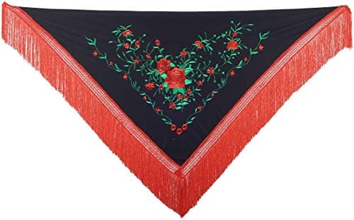La Senorita Spaanse Manton doek sjaal geborduurd. Flamenco doeken voor faire, Sevillana- of Flamenco jurk. Groot [190 x 90 cm] Ideale maat voor alle leeftijden [meisjes en vrouwen], donkerrood, L