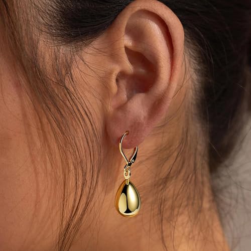 JUANKIKI Gold Teardrop Earrings for Women,14K Gold Plated Waterdrop Tear Drop Dangle Earrings Hypoallergenic, Teardrop Leverback Dangle Earrings for Women Jewelry — view 3