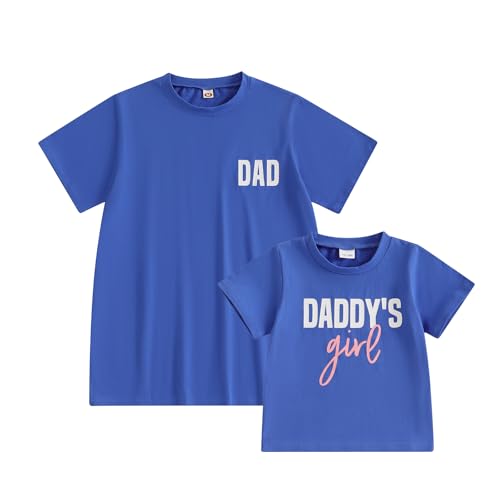 Aiwpstoin Daddy and Daughter Matching Shirt Letter Printed Short Sleeve Daddys Girl T Shirt Fathers Day Outfit (Girl, 18-24 Months, Blue)