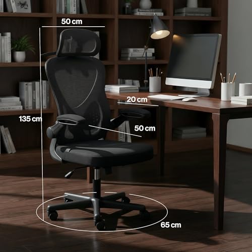 Image of DROGO Ergonomic Office Chair for Work from Home with Breathable Mesh, Flip-up Armrest, Adjustable 3D Headrest & Lumbar Support | Computer Chair for Study | Gaming Chair with 130 Recline (Black)