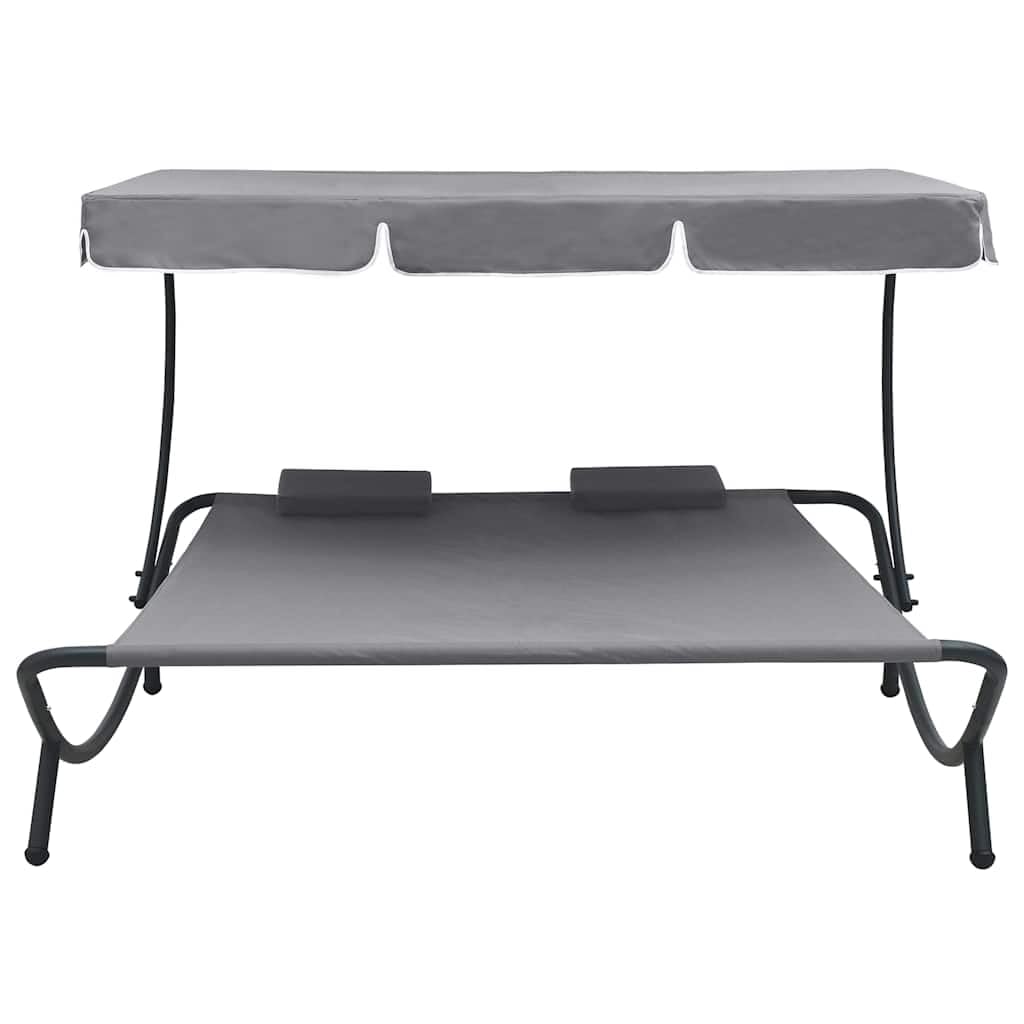vidaXL Tumbona de Exterior con Dosel y Almohadas Gris