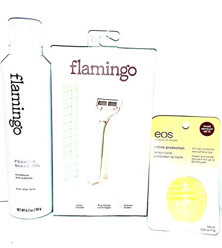 Flamingo Women's 5-blade Razor Mint Green EOS lip Balm Bundle Lemon Twist