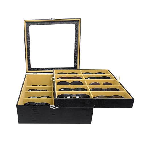 Estojo Porta Óculos 20 Casulos Preto Com Interno Aveludado Bege Caixa Organizador Maleta para Óculos