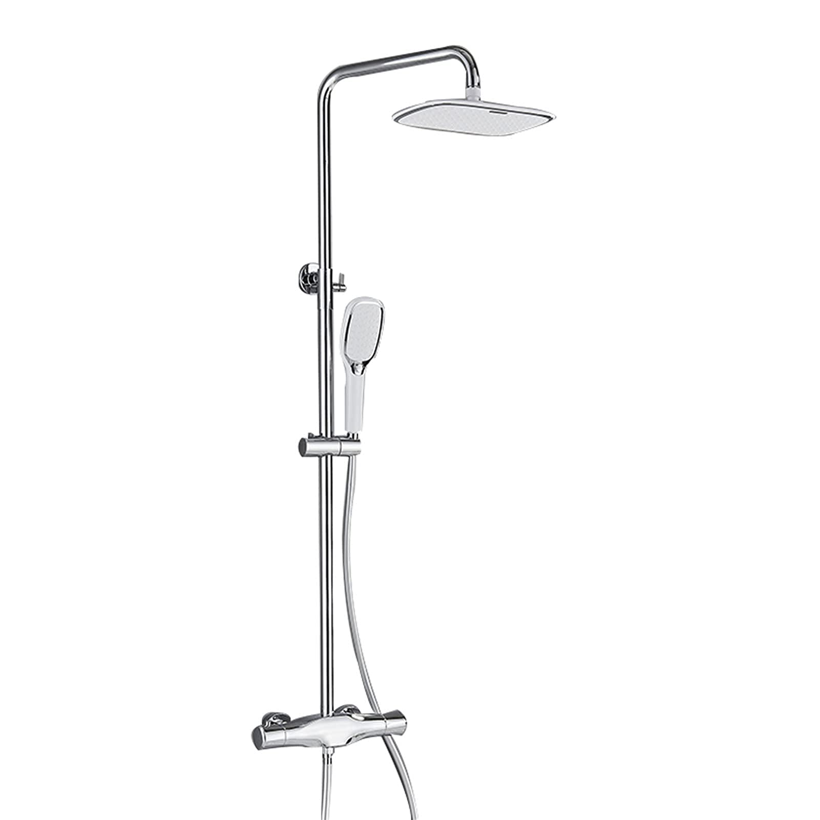 JYBNBBE Thermostatic Shower Faucet Set, Rainfall Shower Head with Dual Mode Hand Shower, Bathroom Shower Mixer Tap, Wall Mounted Shower System with Spout (White Chrome)