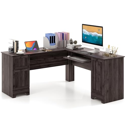 Nightcore L-Shaped Desk with Storage and Keyboard Tray
