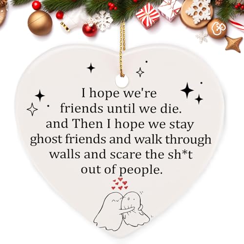 PRSTENLY Best Friend Christmas Birthday Gifts Ceramic Hanging Heart Shape Ornament, Friendship Gifts for Women Bestie, Retirement Gifts, Thank You Gift for Women Graduation