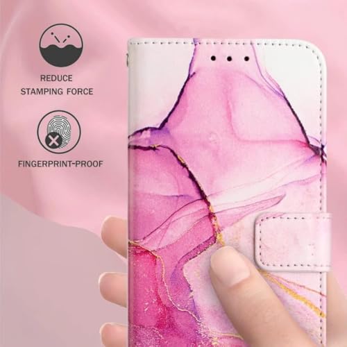 Image of ClickCase for Redmi Note 15 Pro 5G Marble Series Faux Leather Back Case Card Holder Wallet with Magnetic Closure Flip Cover for Redmi Note 15 Pro 5G (Pink)