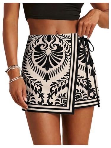 Image of SweatyRocks Women's Boho Mini Skirts Floral Shorts Tie Side Wrap Skorts