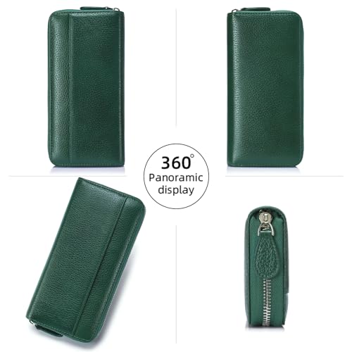 Image of RFID Blocking Womens Zipper Wallet Leather Large Capacity Billfold Clutch Zip Around Wallets for Women